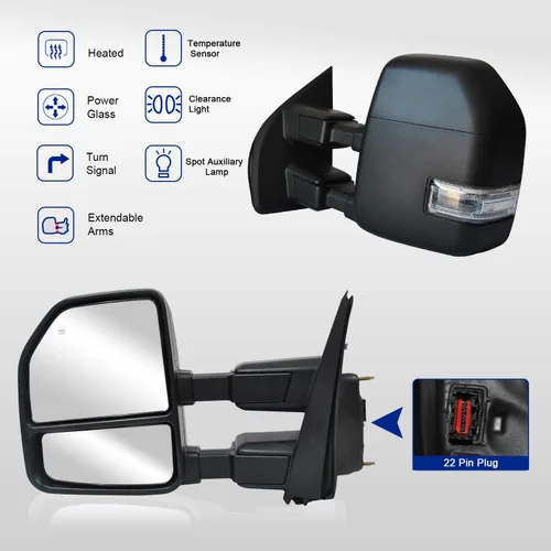Vista 2 de WLLW Espejos de remolque del lado del conductor izquierdo para camioneta Ford F250 F350 F450 F550 Super Duty 2017 2018 2019 2020 con alimentación
