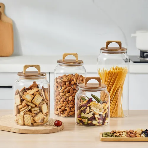 Vista 4 de Sweejar Tarros grandes de cristal para dulces con tapas de madera, tarro de vidrio de 1 galón con tapa, contenedores de almacenamiento