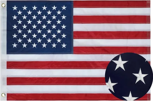 Vista 7 de Bandera de Estados Unidos plisada para exteriores, de 1.5 x 3 pies, diseño de estrellas bordadas en Estados Unidos, de nailon Oxford