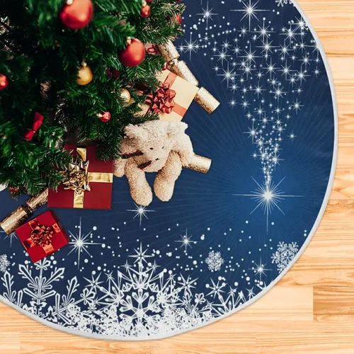 Vista 5 de ATTX Falda de Árbol de Nieve Azul Invernal con Copos de Nieve para Decoración del Hogar, Falda Grande Redonda para Árbol de 35.4 Pulgadas