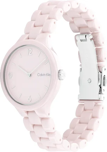 Vista 2 de Calvin Klein Reloj de pulsera de cuarzo de cerámica y eslabones para mujer color rubor Modelo 25200077 Blush Reloj de cuarzo