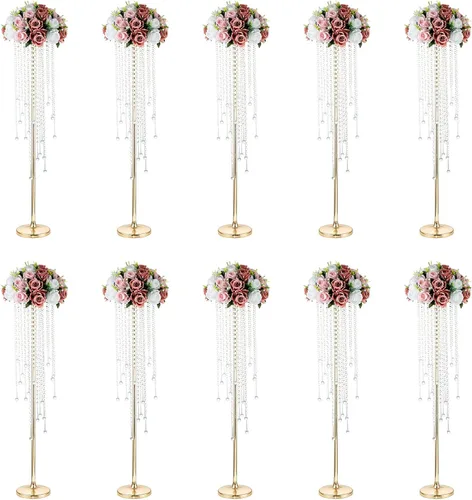 Vista 8 de NUPTIO Tall Gold Centerpiece for Table, Metal, 21.7", 2 Pcs Dorado