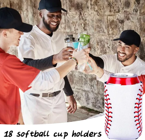 Vista 7 de 18 fundas plegables para enfriar latas de béisbol Insulated Neoprene, Beer Drink Beverage Can Bottle Cooler Sleeves, Sports Birthday Party