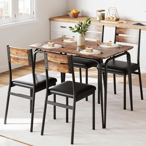 Vista 2 de Juego de mesa de comedor para 4, mesa de cocina y sillas para 4, juego de mesa de comedor de cocina de 5 piezas, mesa de comedor rectangular moderna