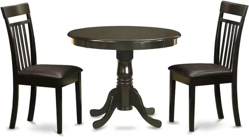 Vista 14 de East West Furniture AANCA5-MAH-W Juego de mesa de comedor de 5 piezas incluye una mesa de cocina redonda con pedestal y 4 sillas de comedor, 36 x 36
