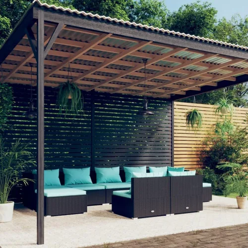 Vista 23 de Sofá de 3 plazas con cojines de ratán de poliéster marrón, juego de muebles de patio al aire libre con 3 sofás centrales para patio trasero, jardín