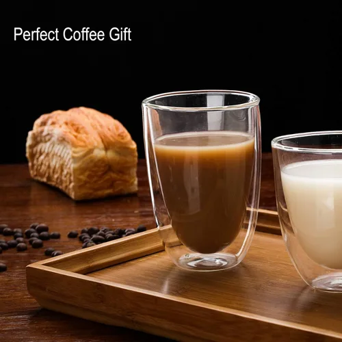 Vista 3 de Taza de café de vidrio de borosilicato de doble pared para café caliente o helado, leche, té (15 onzas)