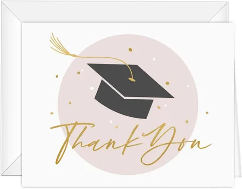 Vista 7 de Canopy Street Tarjetas de agradecimiento de graduación con confeti de oro sintético, 100 tarjetas de notas a granel con sobres blancos, tarjetas