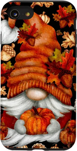 Vista 17 de iPhone 13 Lindo gnomo de Acción de Gracias calabaza otoño árbol otoño hojas caso