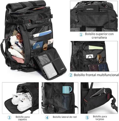 Vista 6 de YOUMIAN Mochila de gran capacidad para viajes, senderismo, deportes, bolsa de lona convertible duradera para portátil y avión