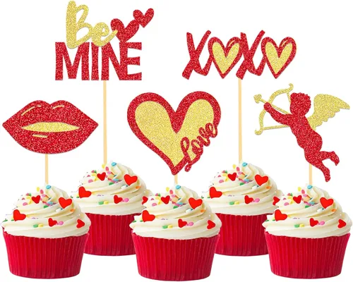 Vista 12 de 24 adornos para cupcakes para el día de San Valentín, 1er cumpleaños, temática de dulce amor, decoración de pastel para el día de San Valentín, 1er
