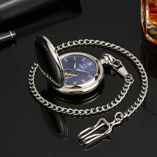 Vista 5 de BOSHIYA Steampunk - Reloj de bolsillo vintage acero inoxidable para maquinaria de día y noche