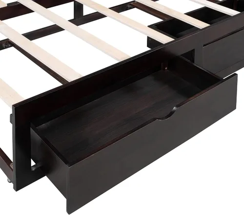 Vista 6 de Polibi Sofá cama extensible, sofá cama de madera con nido y dos cajones, sofá cama convertible con 2 cajones de almacenamiento, se puede ampliar