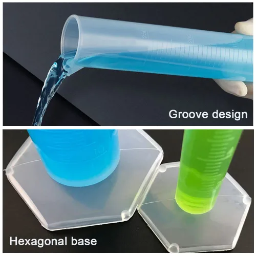 Vista 4 de Juego de cilindros graduados de plástico de 1.7 fl oz, cilindro de medición de polipropileno, cilindros de laboratorio con base hexagonal