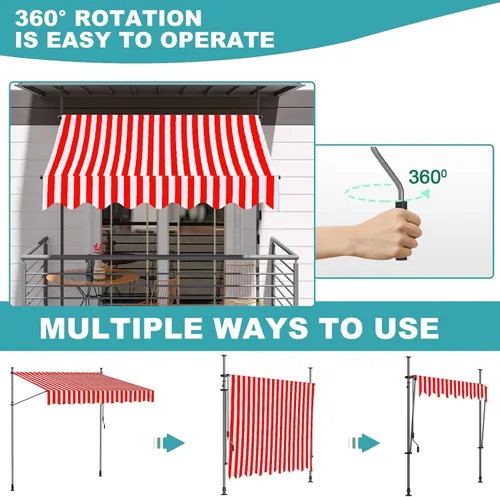 Vista 3 de Refugio para parasol sin perforaciones, toldo retráctil con manivela, toldo para patio, toldo impermeable para puerta, exterior para ventana