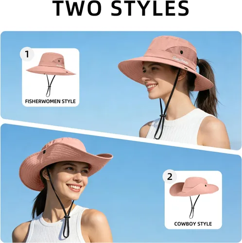 Vista 88 de Rosoz Sombreros de cola de caballo para mujer, protección UV, ala ancha 1 paquete-negro