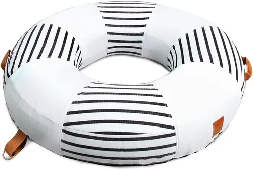 Vista 11 de Big Joe Lux Chaise - Flotador inflable prémium para piscina, rayas azul marino y marfil, malla de primera calidad, mezcla de poliéster duradera