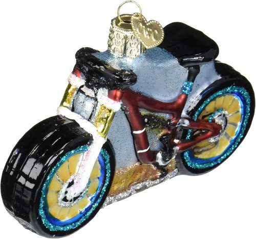 Vista 6 de Old World Christmas Cruiser Bike - Adorno de cristal soplado para árbol de Navidad, decoración navideña hecha a mano, colección deportiva