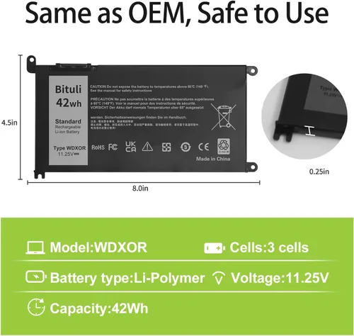 Vista 2 de WDX0R - Batería de repuesto para laptop Dell Inspiron 13 15 5000 7000 Series 7579 5570 7378 5567 7573 5379 5378 Latitude 3490 3590 3340 3400 3390