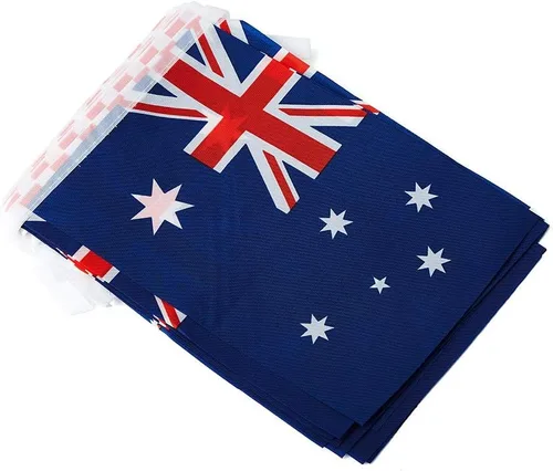 Vista 2 de Bandera de Australia, pequeña cadena de banderas australianas, mini banderas australianas, utilizada para fiestas, escuela, eventos deportivos