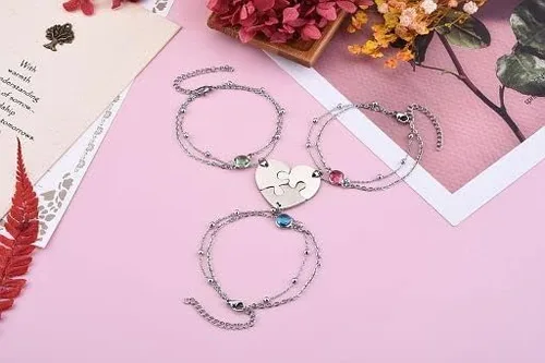 Vista 3 de PESOENTH Pulseras de mejor amiga para niñas de 234 a juego, pulseras de rompecabezas de corazón, amistad, mejor amiga, cumpleaños, regalos