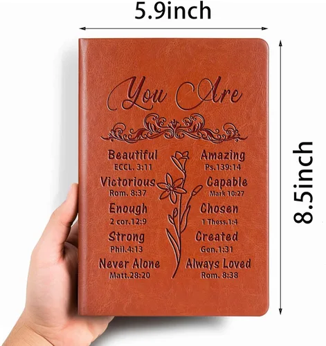 Vista 2 de JOHSBYD Regalos cristianos, cuaderno de cuero, versículo de la Biblia, cuaderno de escritura religiosa para mujeres y hombres, regalo cristiano