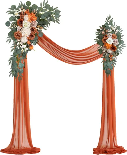 Vista 10 de Olalaka Kit de flores artificiales para arco de boda de color burdeos (paquete de 3) con tela drapeada de arco brillante borgoña de 26 pies