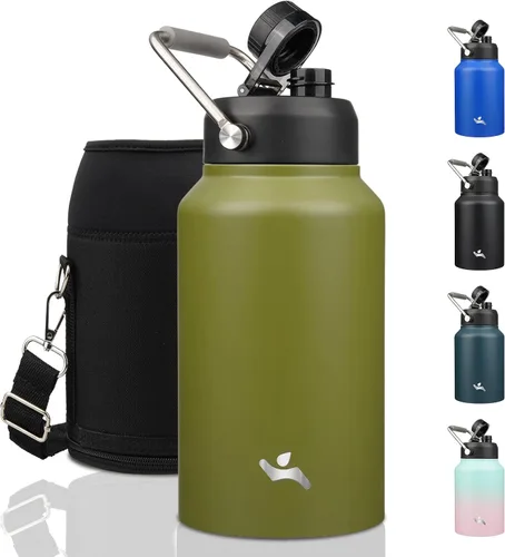 Vista 21 de Konokyo Jarra de medio galón con asa, botella de agua aislada de 64 onzas con bolsa de transporte, botella de metal de acero inoxidable al vacío