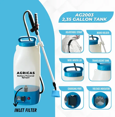Vista 4 de Pulverizador de mochila a batería de 2.35 galones, pulverizador multifuncional para césped y jardín con boquillas ajustables, varita telescópica