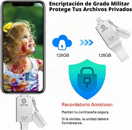 Vista 5 de Palo de fotos genuino de 128 GB con certificación MFi de Apple para iPhone 17/16/15/14-3 en 1 USB C Flash Drive y Memory Stick - Almacenamiento