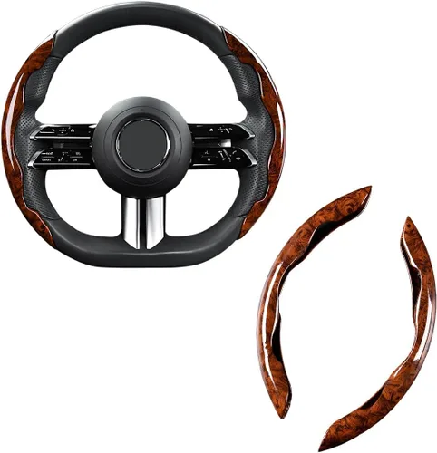Vista 8 de AUCELI Cubierta para volante de 14.5-15 pulgadas, grano de madera
