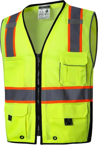 Vista 7 de SKSAFETY Chaleco de seguridad de nivel profesional de 12 bolsillos, chaleco de alta visibilidad Clase 2, ANSI/ISEA