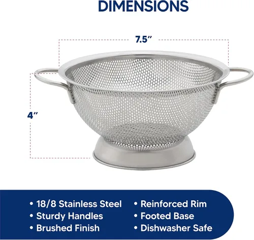 Vista 5 de HIC Kitchen Colador perforado con asas, acero inoxidable 18/8, 7.5 pulgadas