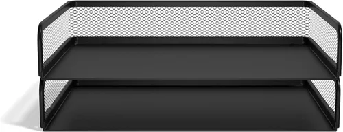 Vista 2 de Staples TRU RED TR57563-CC - Bandeja apilable de metal con carga lateral, color negro mate, paquete de 2 Desktop paper organizer for sorting