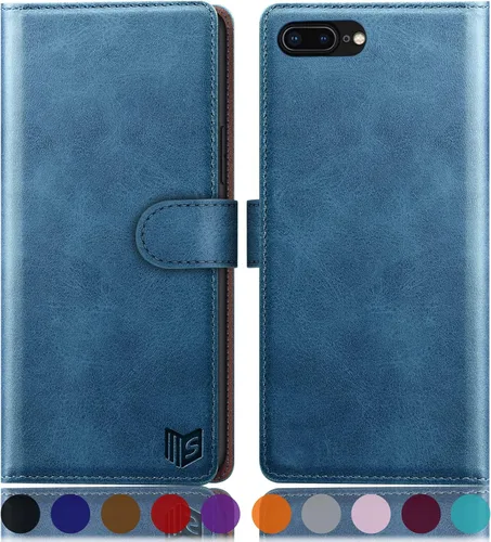Vista 14 de SUANPOT Funda de piel tipo libro con tapa para iPhone 7 Plus/8 Plus de 5.5 pulgadas con bloqueo RFID, soporte para tarjetas de crédito, funda a Negro