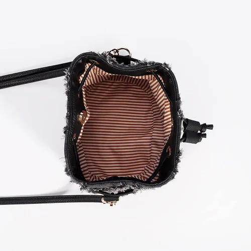 Vista 5 de Bolsas de cubo para mujer, mini bolso cruzado de mezclilla, con flecos, bolso de hombro con cordón