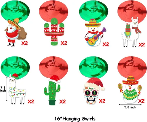 Vista 2 de Remolinos colgantes de Navidad mexicana, decoraciones de feliz Navidad para fiesta de Navidad mexicana, decoración del manto del hogar