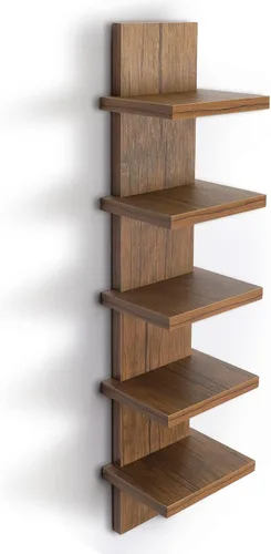 Vista 17 de Estantes de pared de 5 niveles en negro, estante de columna vertical flotante, organizador de almacenamiento para decoración del hogar, diseño