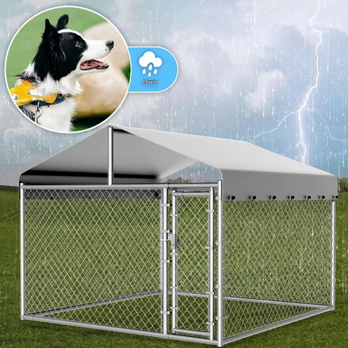 Vista 7 de Perrera para Perros al Aire Libre con Techo, Recinto Grande para Correr Perros, Corrales Exteriores de Servicio Pesado Casa Parque