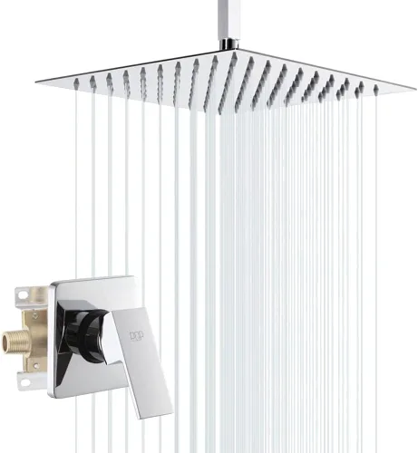 Vista 11 de Conjunto de llave de regadera color negro mate, sistema de regadera de lluvia para baño con cabezal de regadera de metal de acero inoxidable, kit