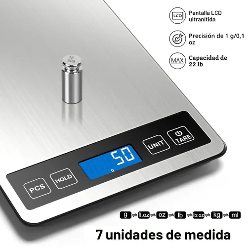 Vista 4 de Fuzion Báscula de alimentos, báscula digital de cocina de 22 lb/0.1 oz, 7