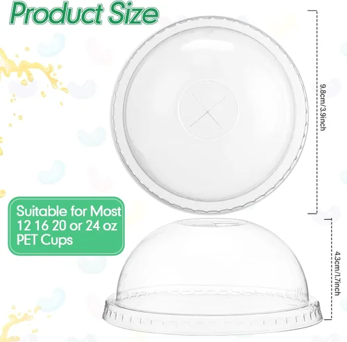 Vista 2 de Nuogo 200 tapas de cúpula de plástico a granel desechables para mascotas con ranura para popote Fit 12 oz, 16 oz, 20 oz, 24 oz Round Plastic Cups