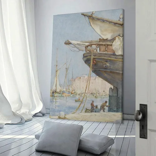 Vista 3 de Painting The Rudder-Henry Scott Tuke Wall Art Poster Scroll Canvas Painting Picture Living Room Decor Home Framed/Unframed 12x18inch(30x45cm)