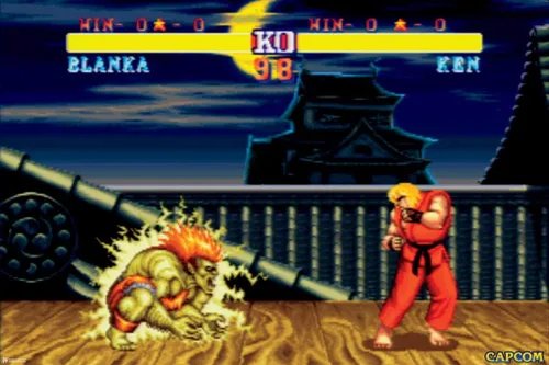 Vista 2 de Cartel laminado de Street Fighter 2 Ken vs Blanka CAPCOM Classic Vintage Retro 90s Video Game Merchandise Gamer Fighting Poster Dry Erase Wall Art