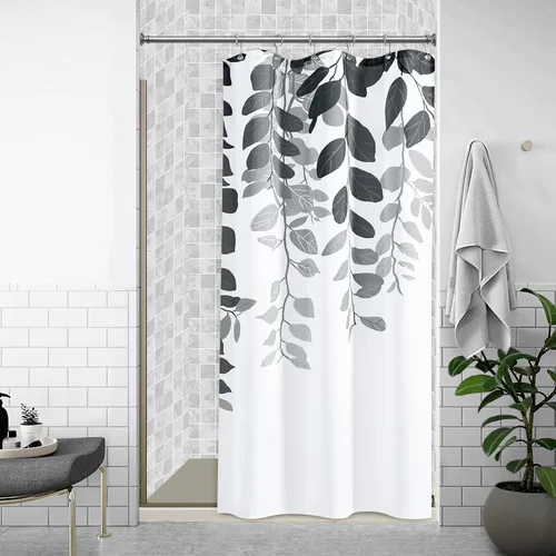 Vista 37 de BOODII Cortinas de ducha negras de 36 x 72 pulgadas, cortina de ducha de eucalipto de primavera para baño, cortina de baño con textura de flameado