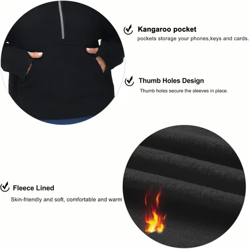 Vista 5 de THE GYM PEOPLE Sudaderas con capucha para mujer, media cremallera, manga larga, forro polar, con bolsillos, agujero para el pulgar