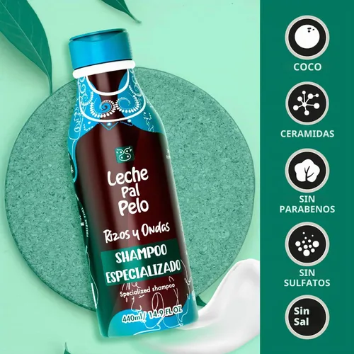Vista 2 de Leche Pal Pelo Rizado y ondulado - Champú especializado con aceite de coco, leche de coco, aloe vera - Hecho sin sulfatos ni parabenos - 14.9 oz