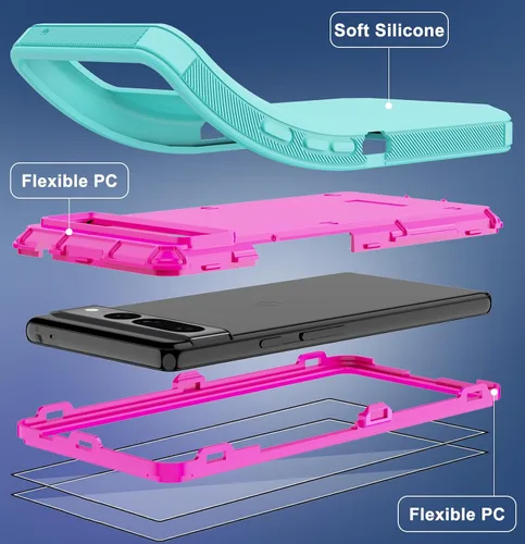 Vista 4 de Funda para Google Pixel 7 Pro con 2 protectores de pantalla, cuerpo completo, protección contra caídas, a prueba de polvo, resistente, militar