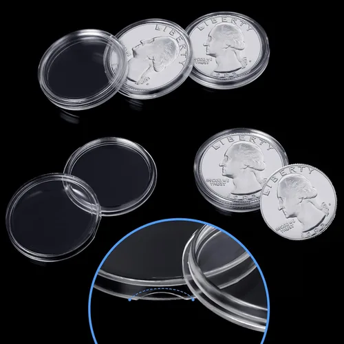Vista 4 de 500 unidades de 0.984 in titular de monedas cápsulas transparente redondo plástico contenedor contenedor para monedas suministros de colección