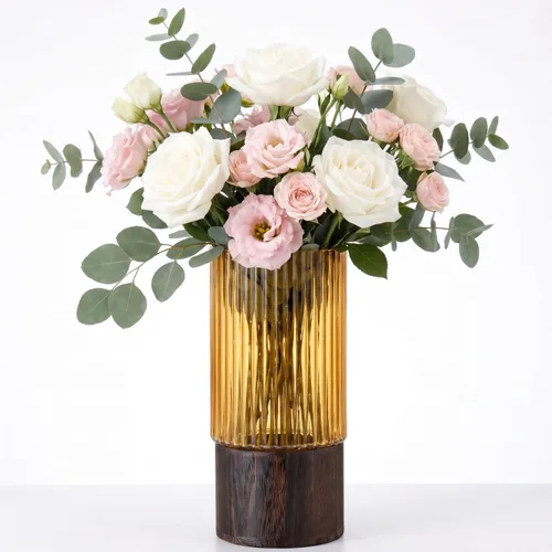 Vista 12 de Jarrón de vidrio ámbar, florero de cristal, jarrón de vidrio acanalado, moderno jarrón para flores, jarrón alto de vidrio para sala de estar, mesa